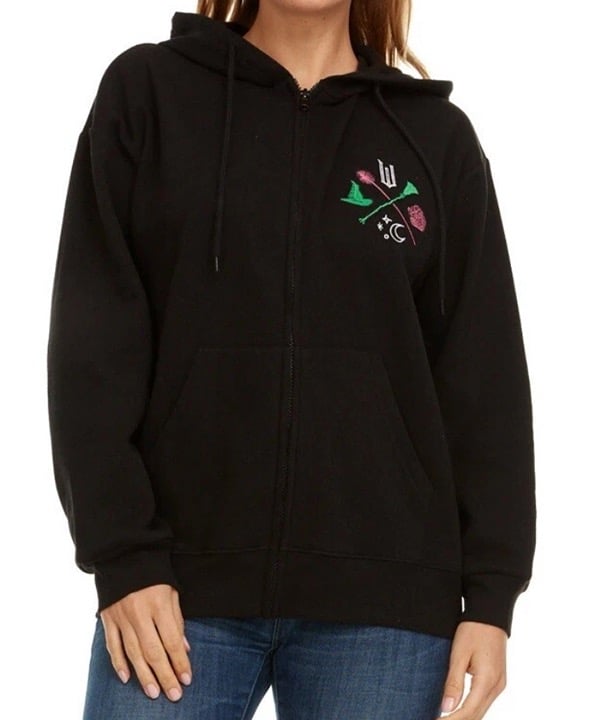 Women's WICKED Movie Full Zip Embroidered Black Hoodie Choose Sweatshirt Sz S