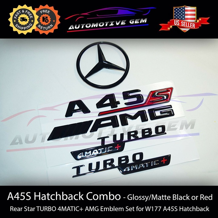 A45S Hatchback AMG TURBO 4MATIC+ Rear Star Emblem Black Combo Set Mercedes W177