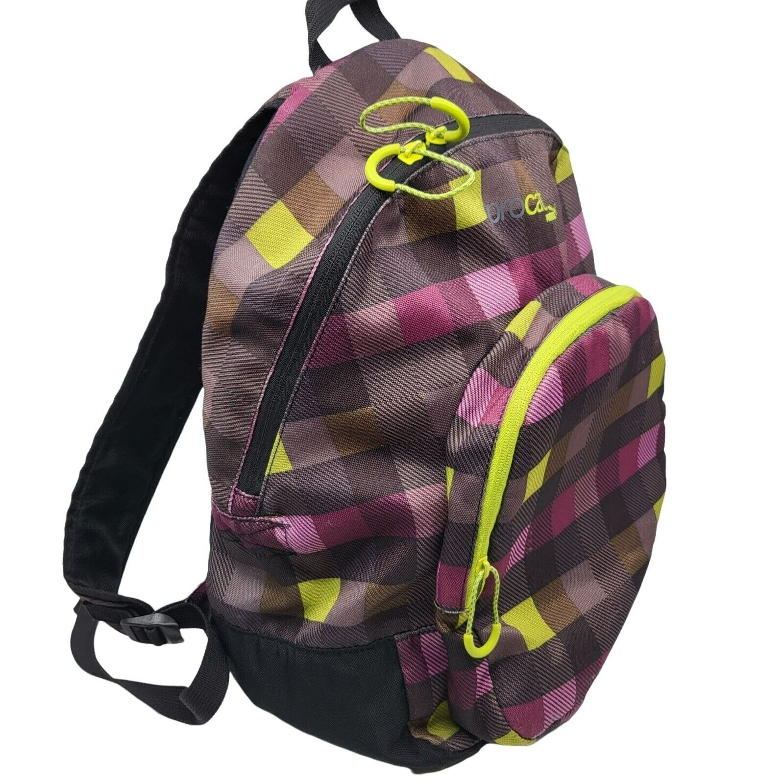 Puma Procat 16 Purple Neon Black School Travel Check Plaid Book Bag Backpack