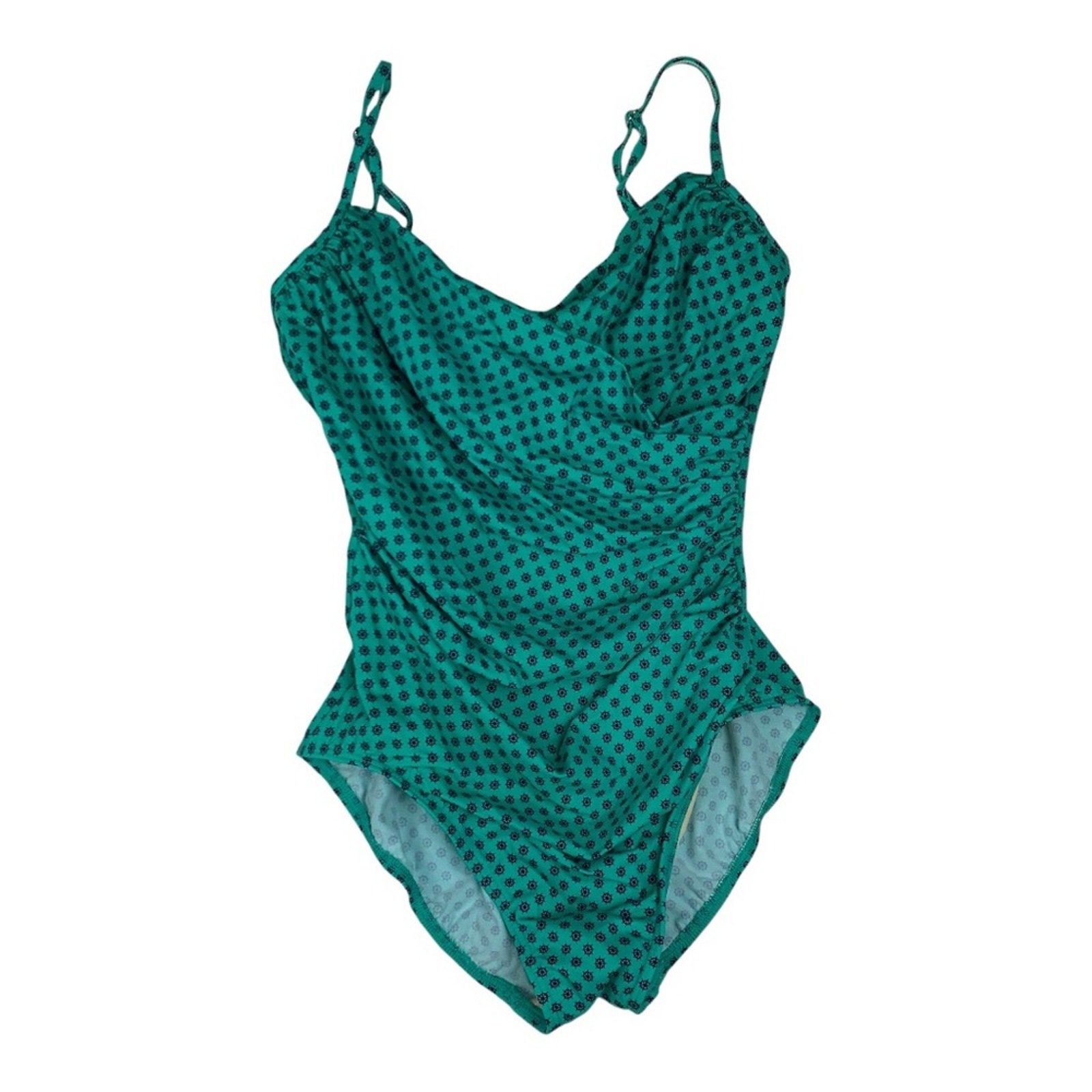 Miraclesuit women's size 12 large teal anchor one piece swimsuit bathing slim na