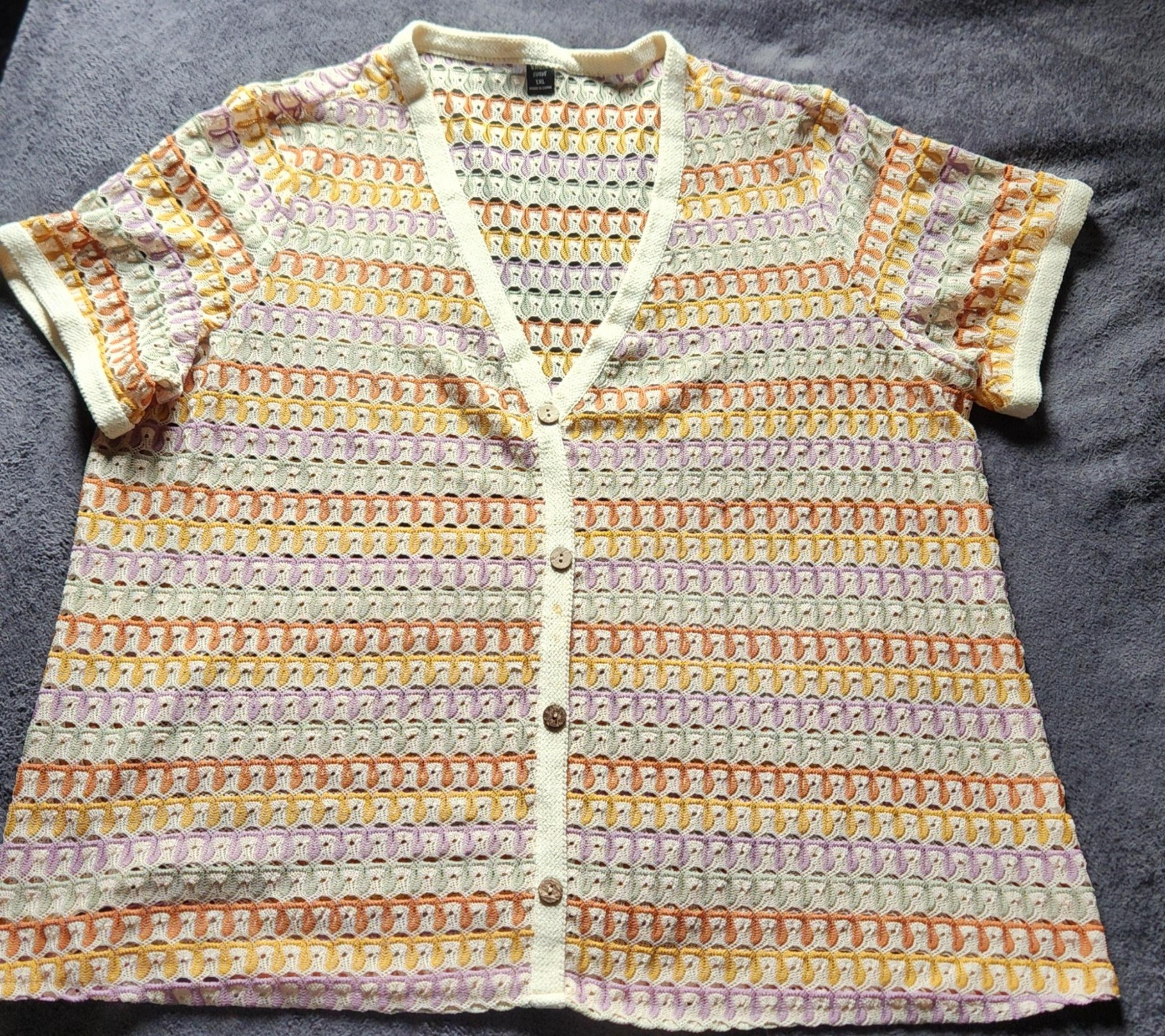 Shein curve short sleeve button up front colorful sweater size 1x Cardigan