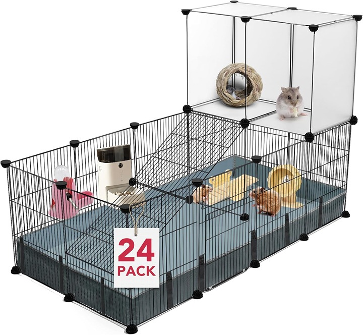 24 Panels Small Animal Playpen Pet Playpen,C&C Cage for Guinea Pigs