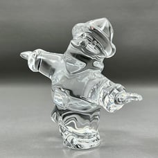 Baccarat France Crystal Ice Skating Santa Claus Paperweight Christmas Signed