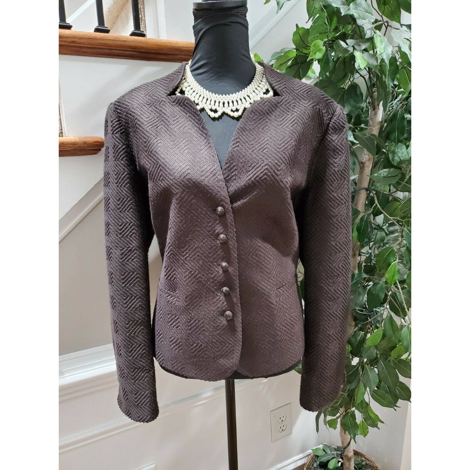 Talbots Women Brown Acrylic & Wool Long Sleeve Button Regular Fit 16