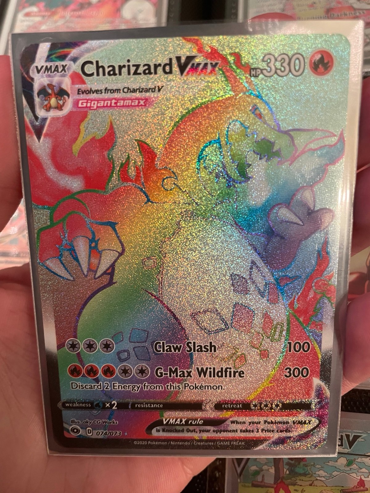 MINT Pokemon Champion Path Secret Rare Rainbow Charizard VMAX 074/073