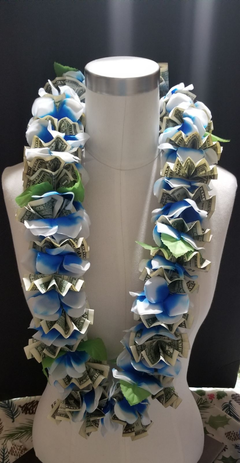 Blue and White flower graduation lei
