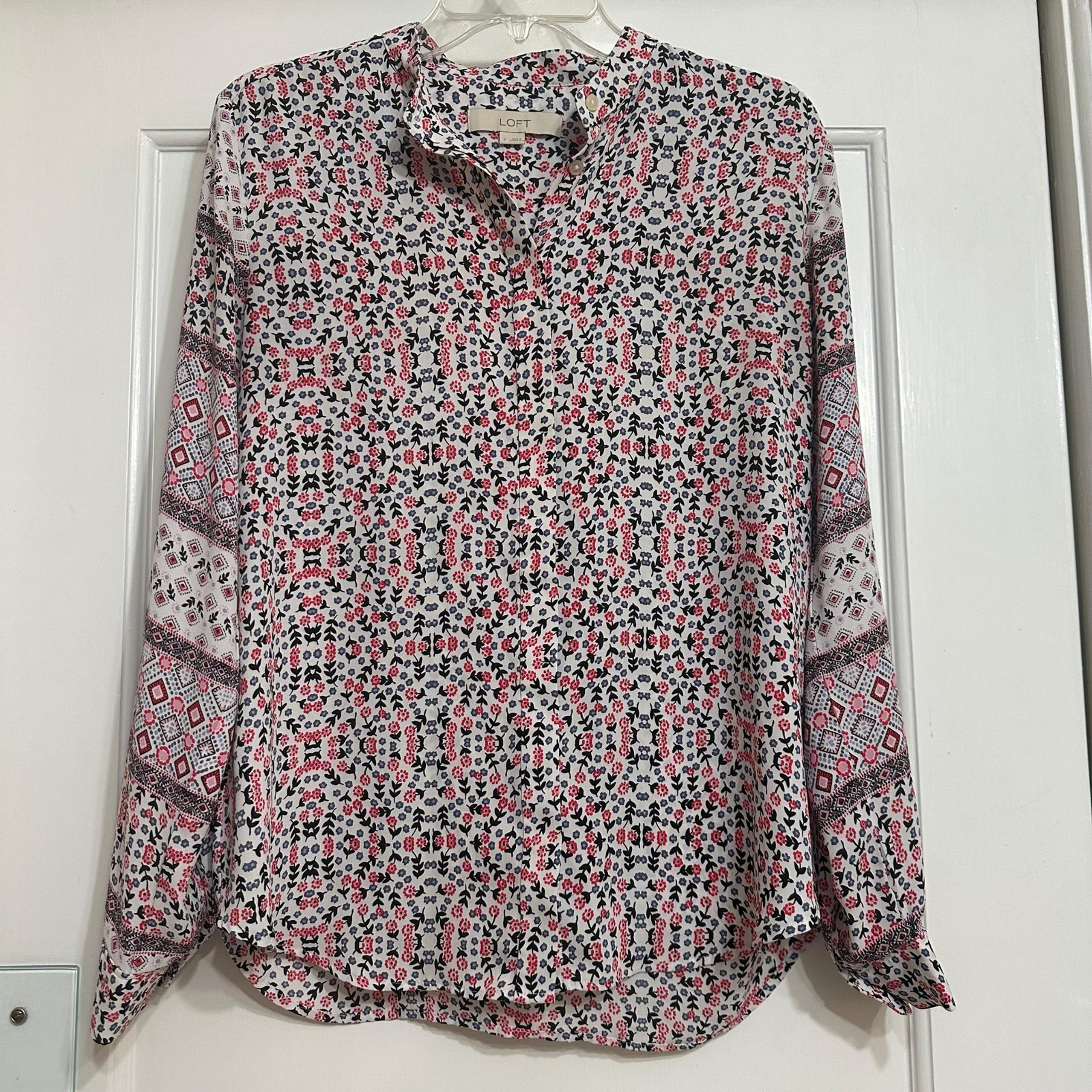 Loft Button Down, Lightweight, Floral Blouse, Small