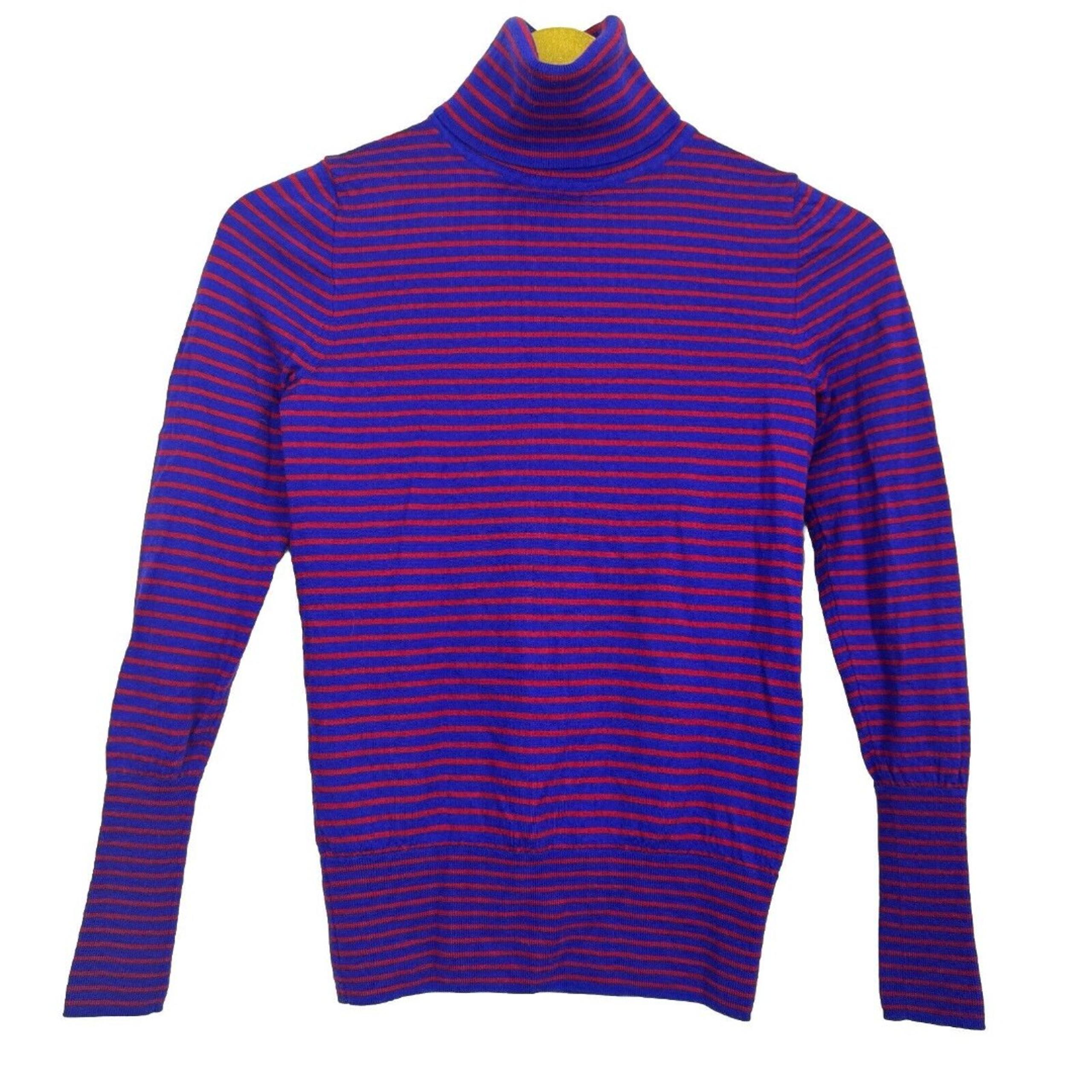 J. Crew Women’s Merino Wool Base Layer Turtleneck Top XS Striped Blue Red