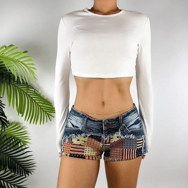 Vintage Y2K Low Rise Distressed Denim Patchwork Jean Summer Mini Booty Shorts /7