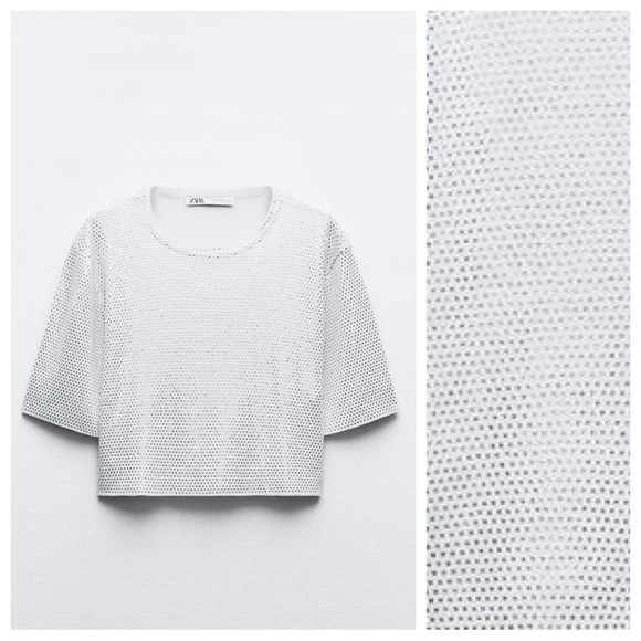 NWOT. Zara White Viscose Blend Shiny Knit Top. Size S.