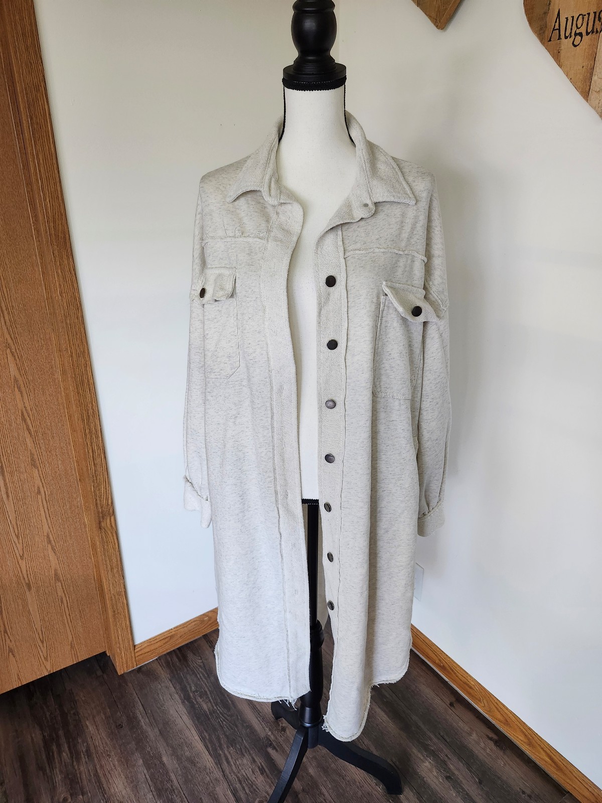 POL Oversized Long Cream Button Up Cardigan Sweater