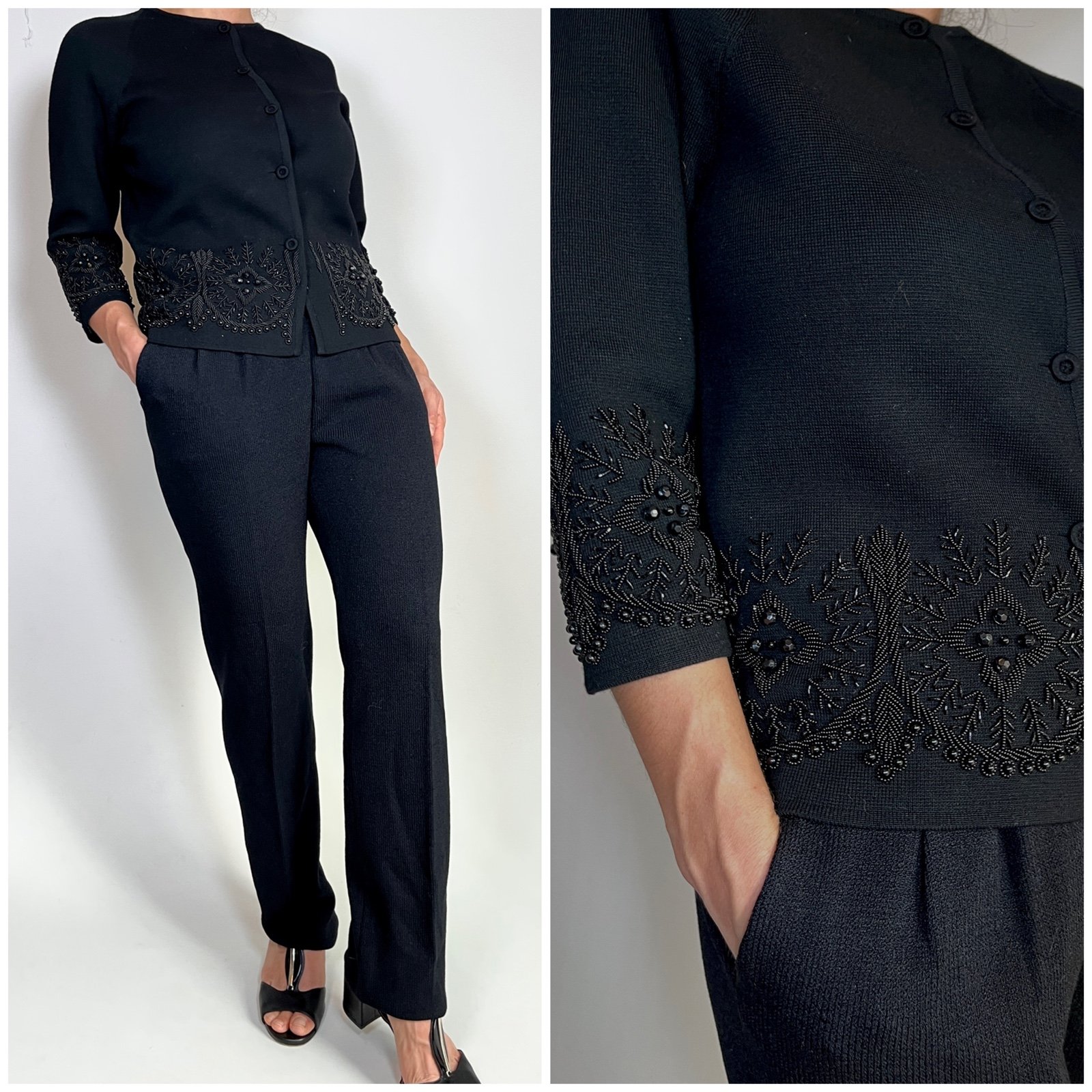 WPL 3526 100% wool black beads beaded embellished blazer top jacket