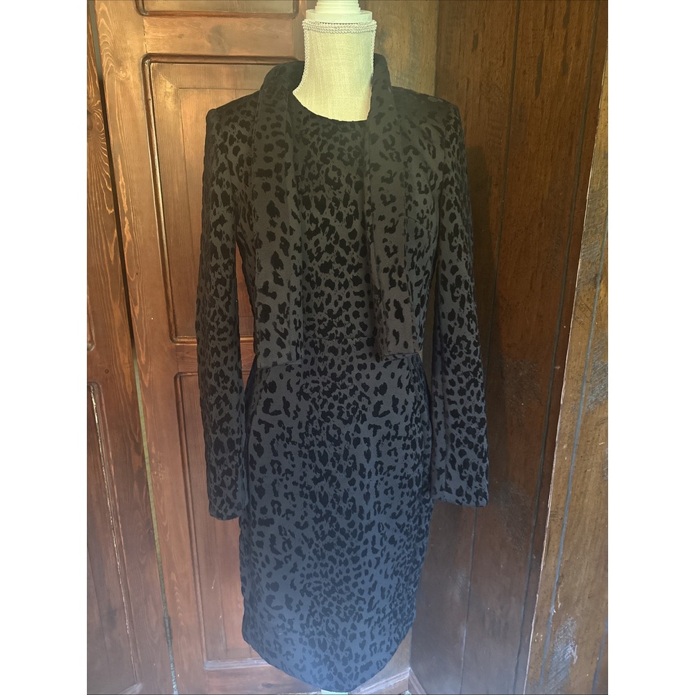 Womens Calvin Klein 8 Velvet Soft Leopard Animal Print Black Dress With Jacket S