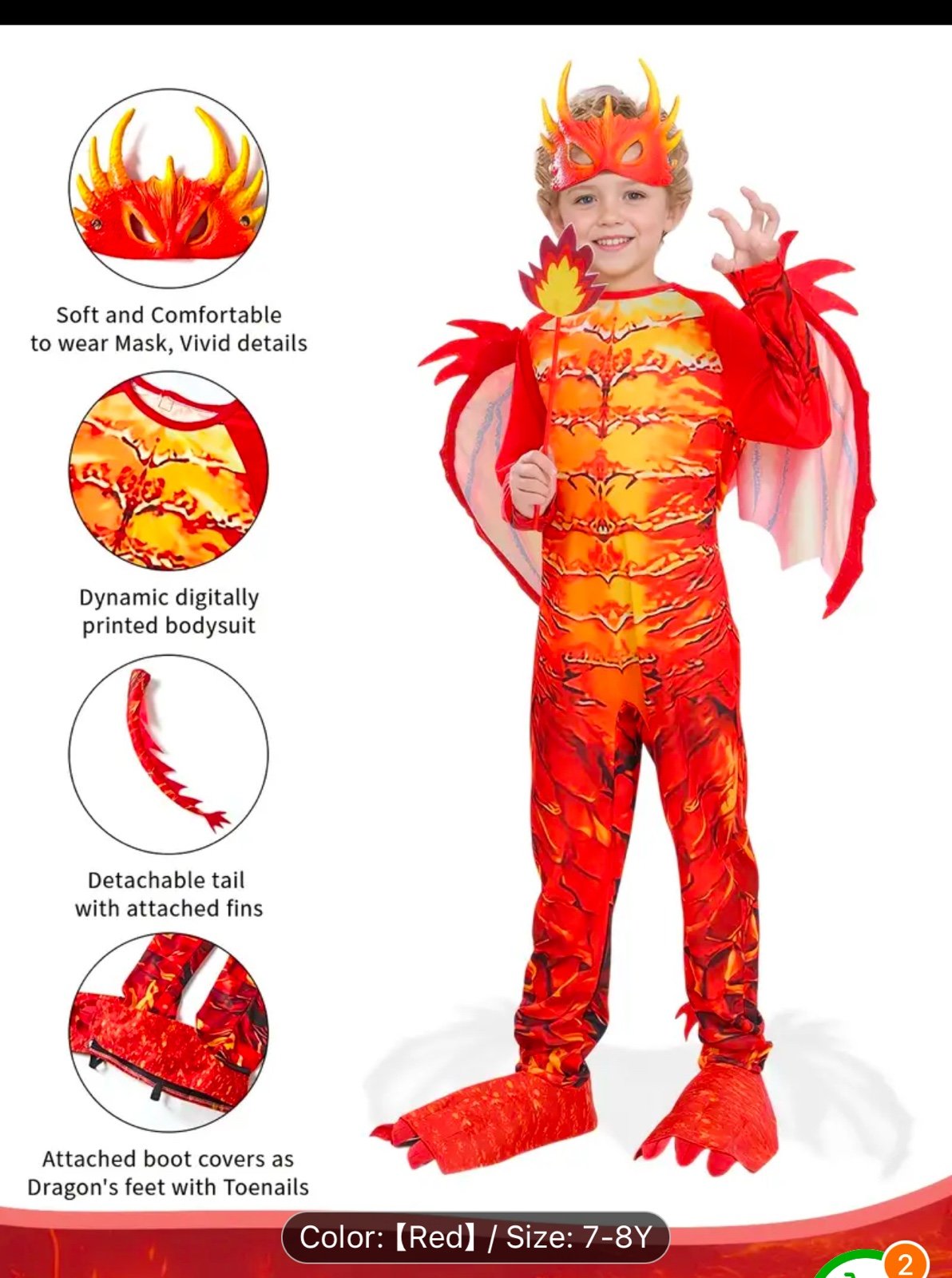 Western Red Flame Dragon Knight Bodysuit for Role-Playing, Perfect for Halloween