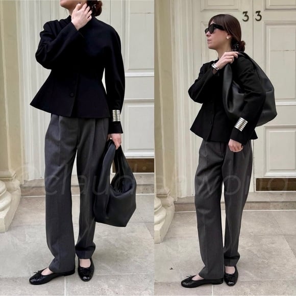EMI MESS Avit Wool Satin High Waist Pants in Gris Gray