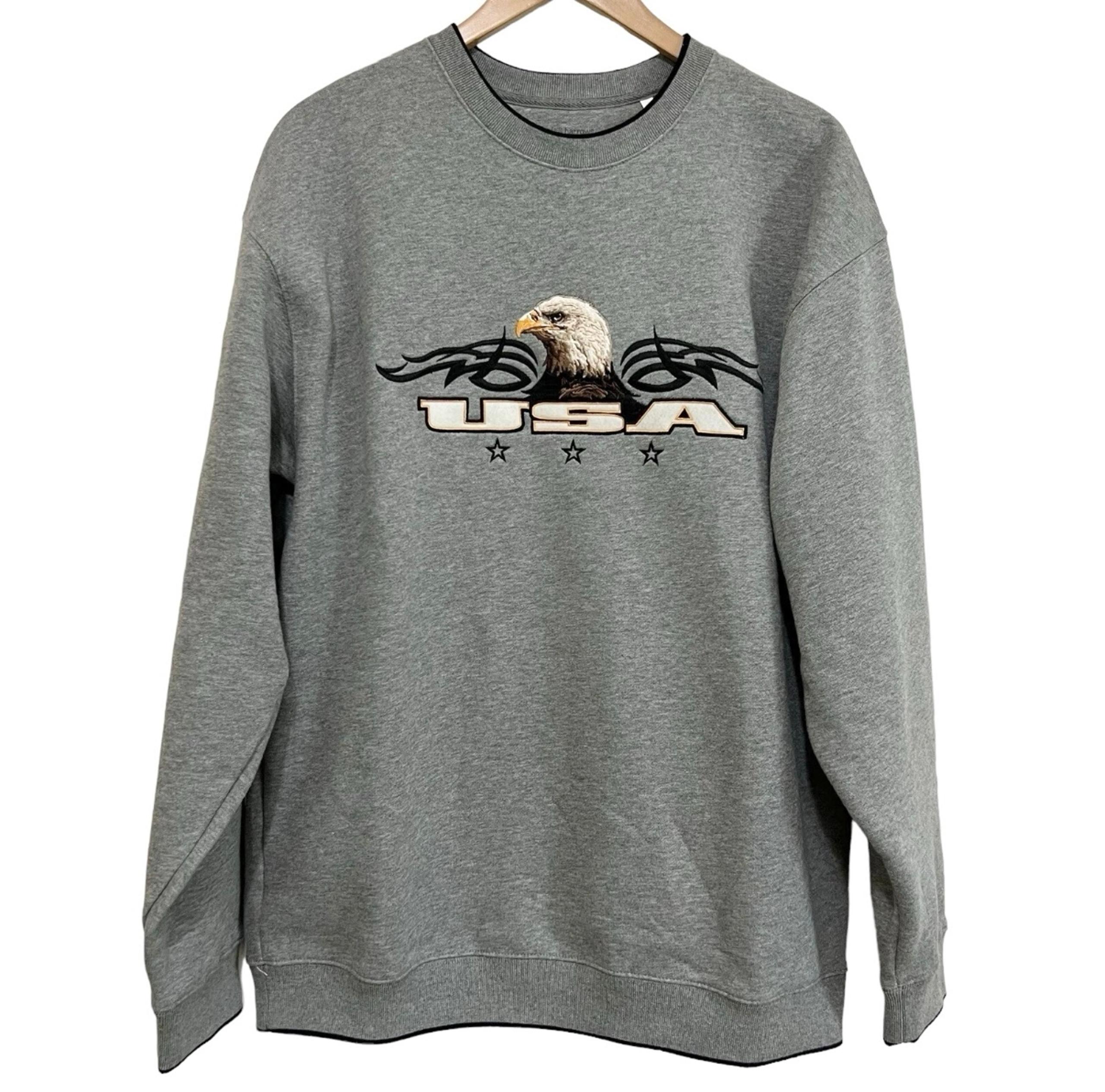 Croft Barrow USA Bald Eagle Sweatshirt Mens Large Gray Embroidered 4th Patriot
