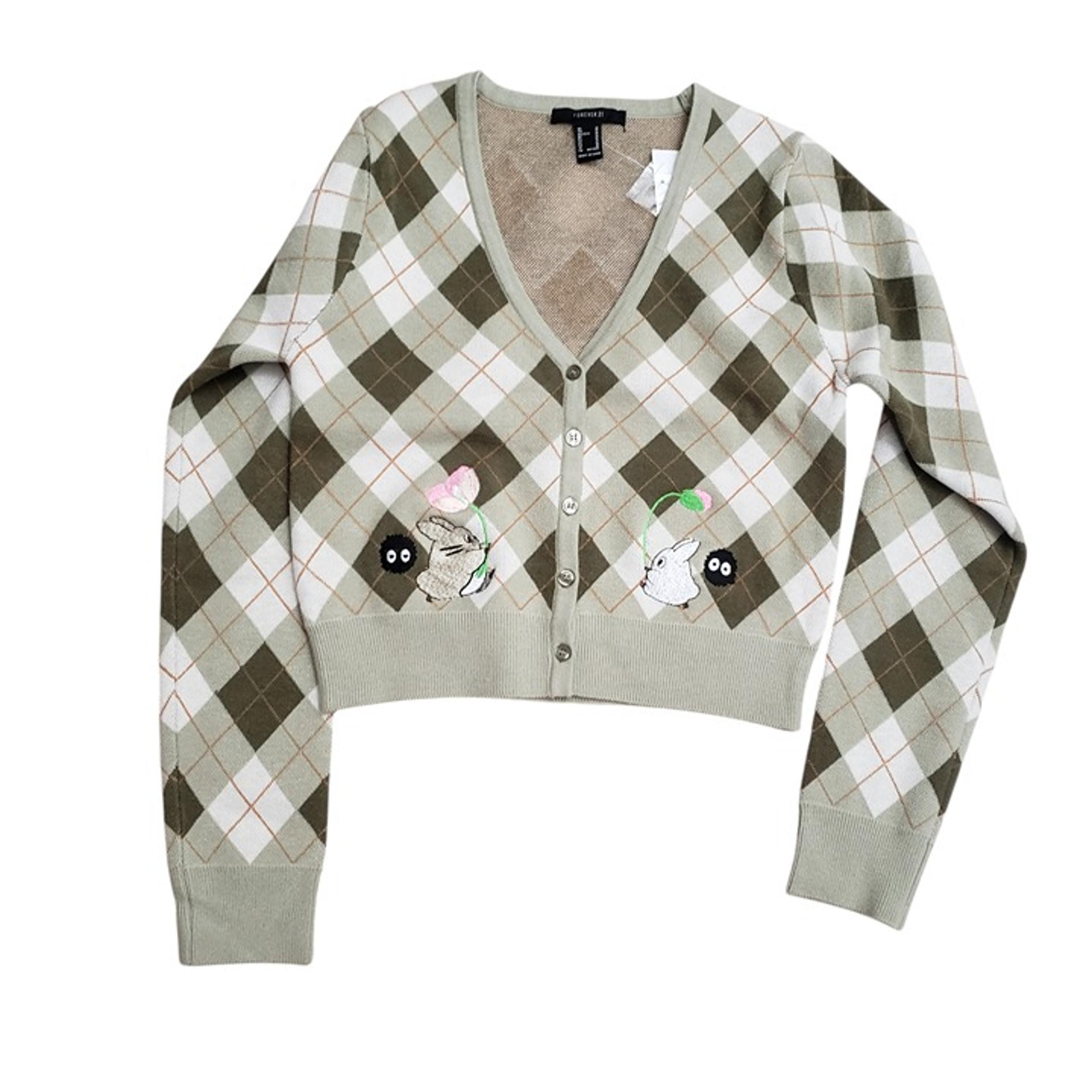 My Neighbor Totoro Flower Soot Sprite Plaid Cardigan Green Size M