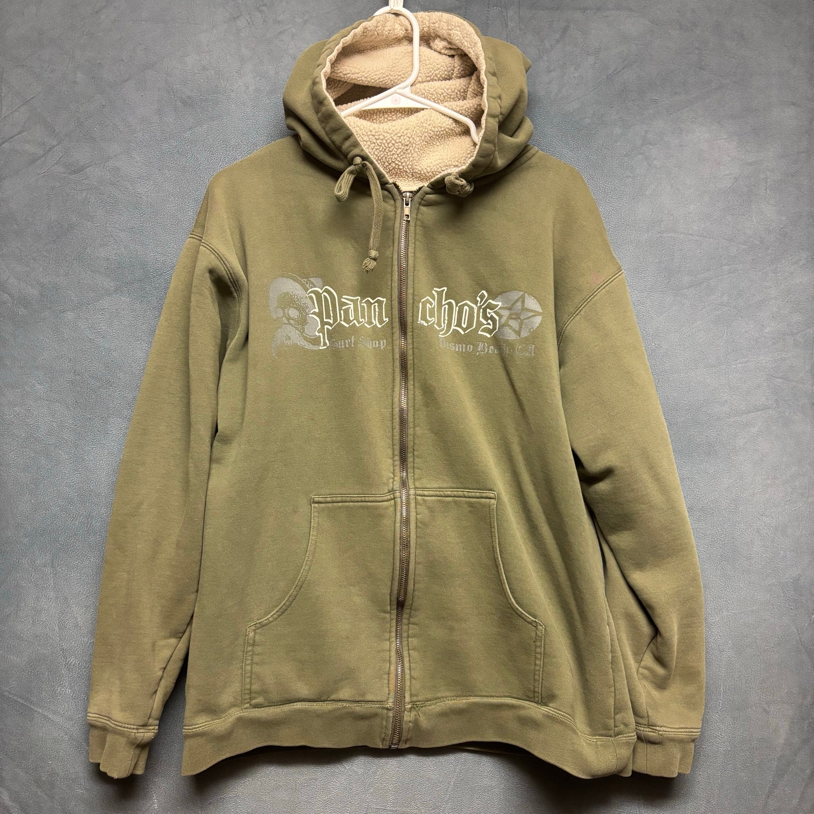 Pancho's Surf Shop Hoodie Sherpa Lined Full Zip Cozy California Beachy Skater
