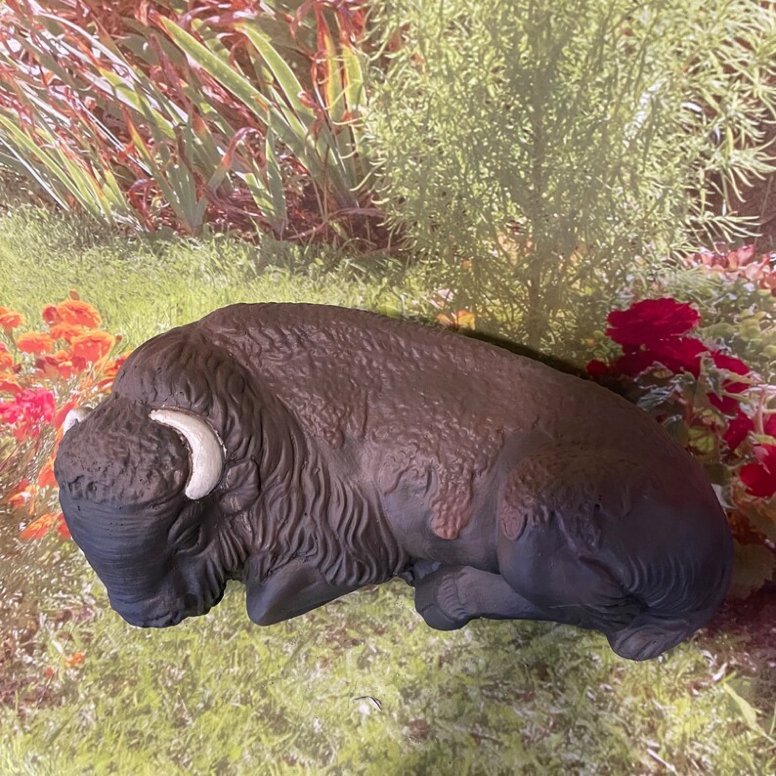 Brown Bison | New Handmade painted concrete garden statue |