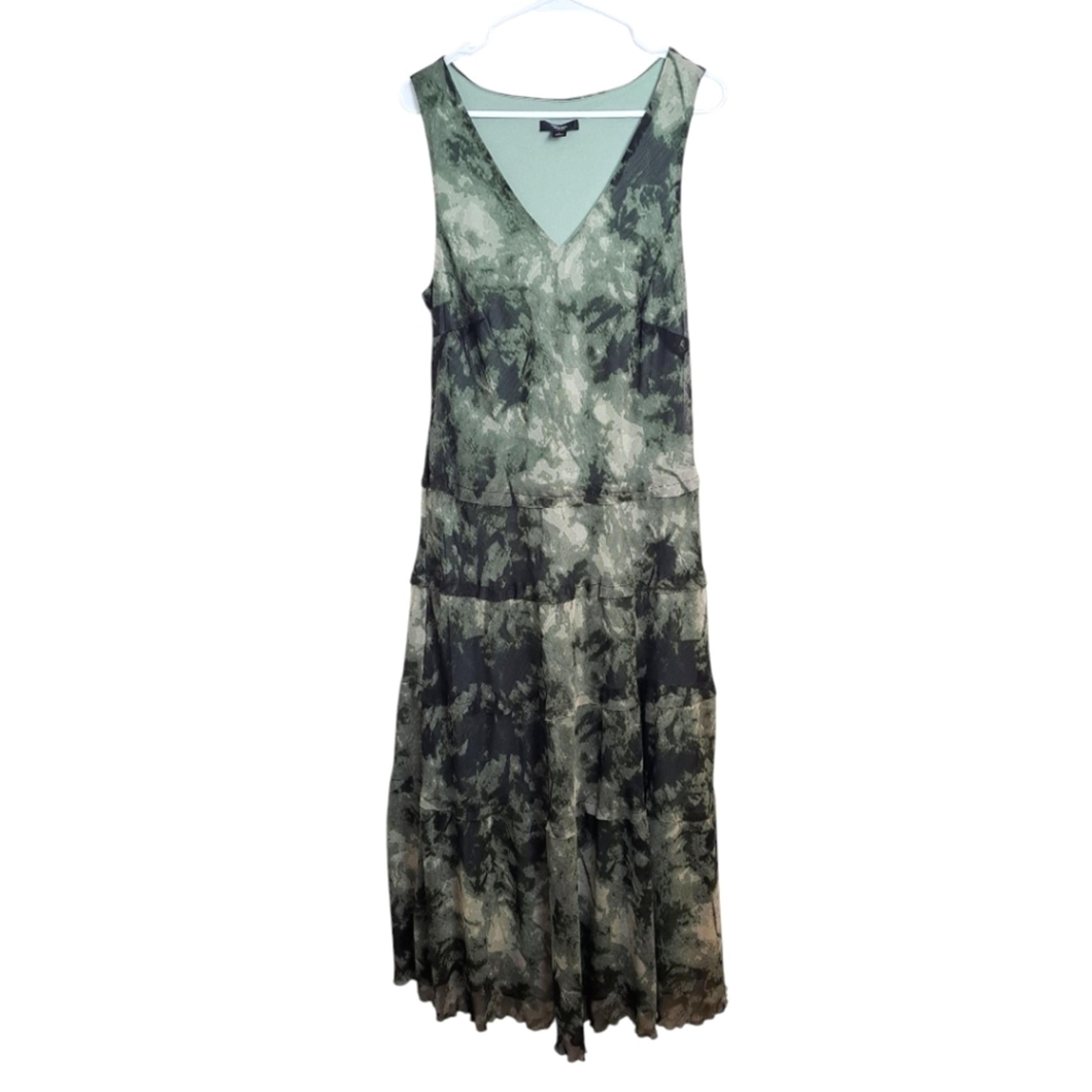 Vera Wang Green White Tie Dye Chiffon Tier Whimsygoth Fairygrunge Maxi Dress L