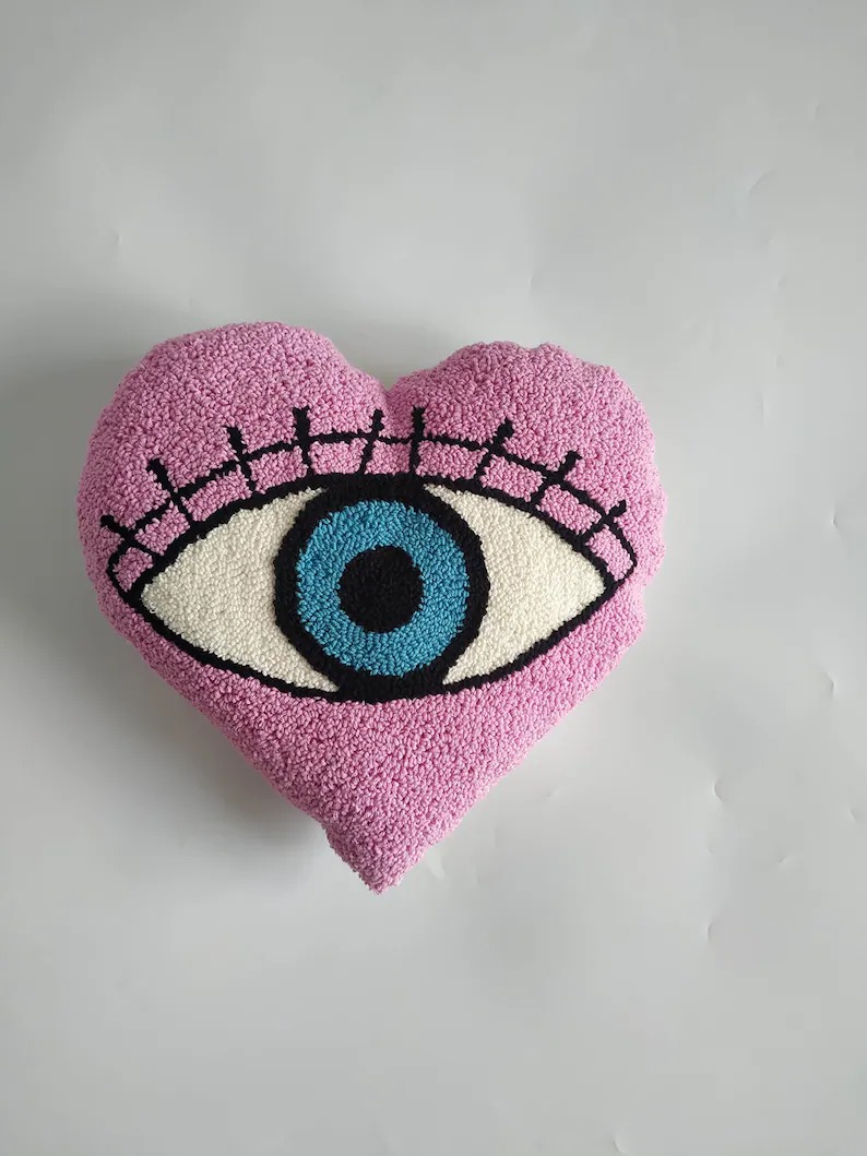 Heart Shape Pink Punch Needle Throw Pillow