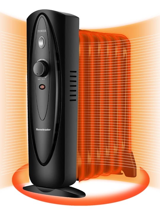 Portable Space Radiant Heater with Adjustable Thermostat, 700W, BLACK