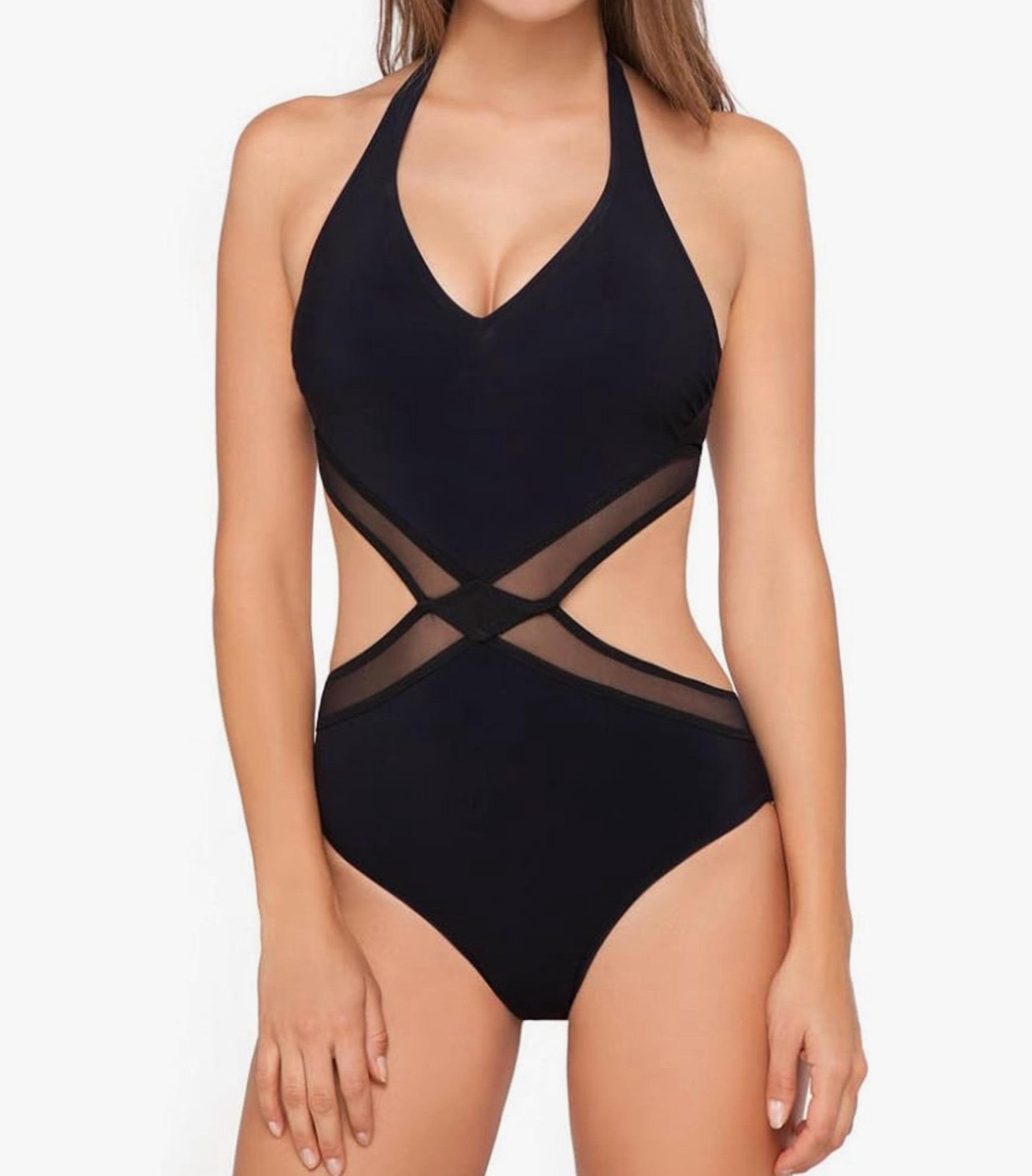 Halter Monokini Mesh Sides One Piece Swimsuit Size 8 EUC - Gottex