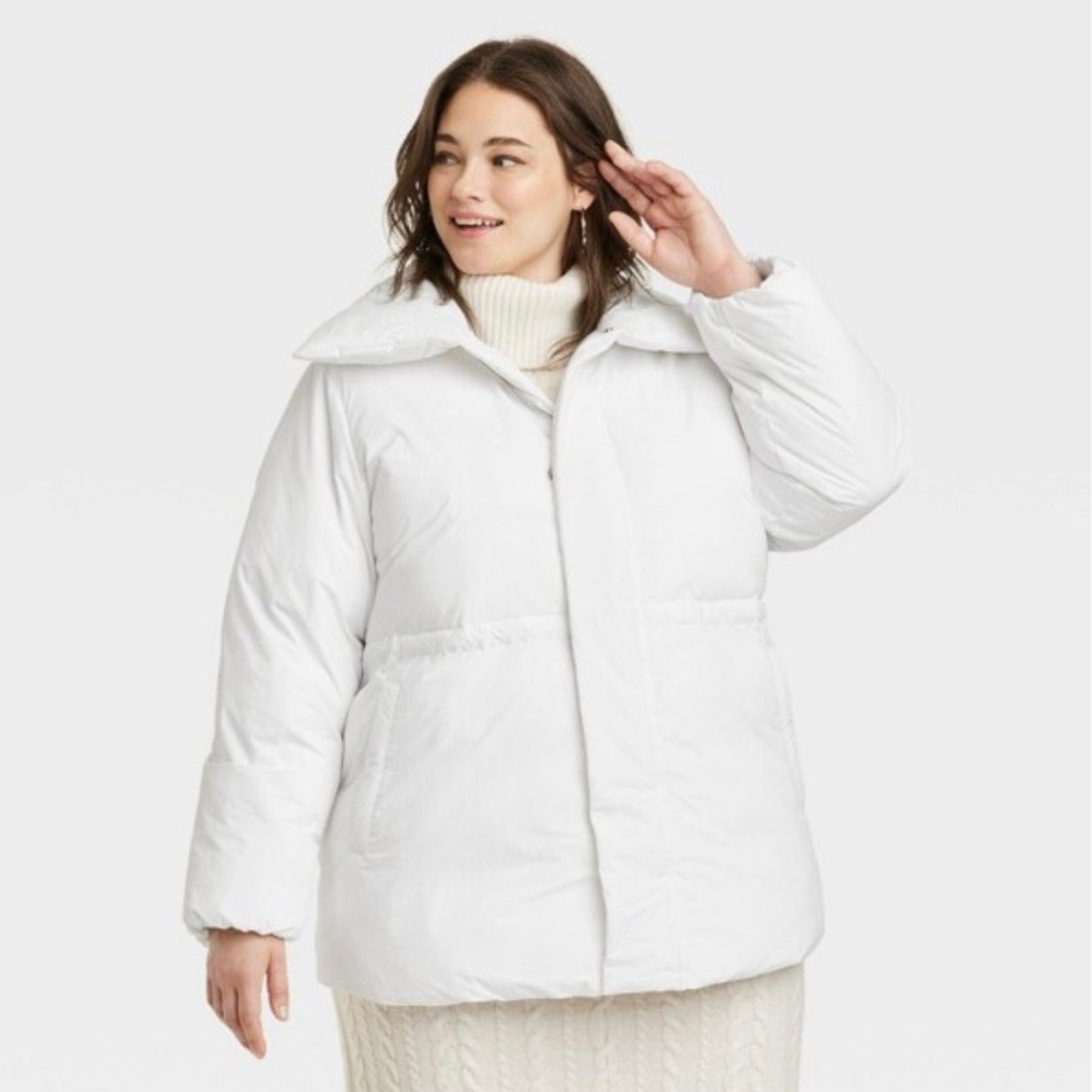 A New Day Women' Mid Length Relaxed Puffer Jacket White Large