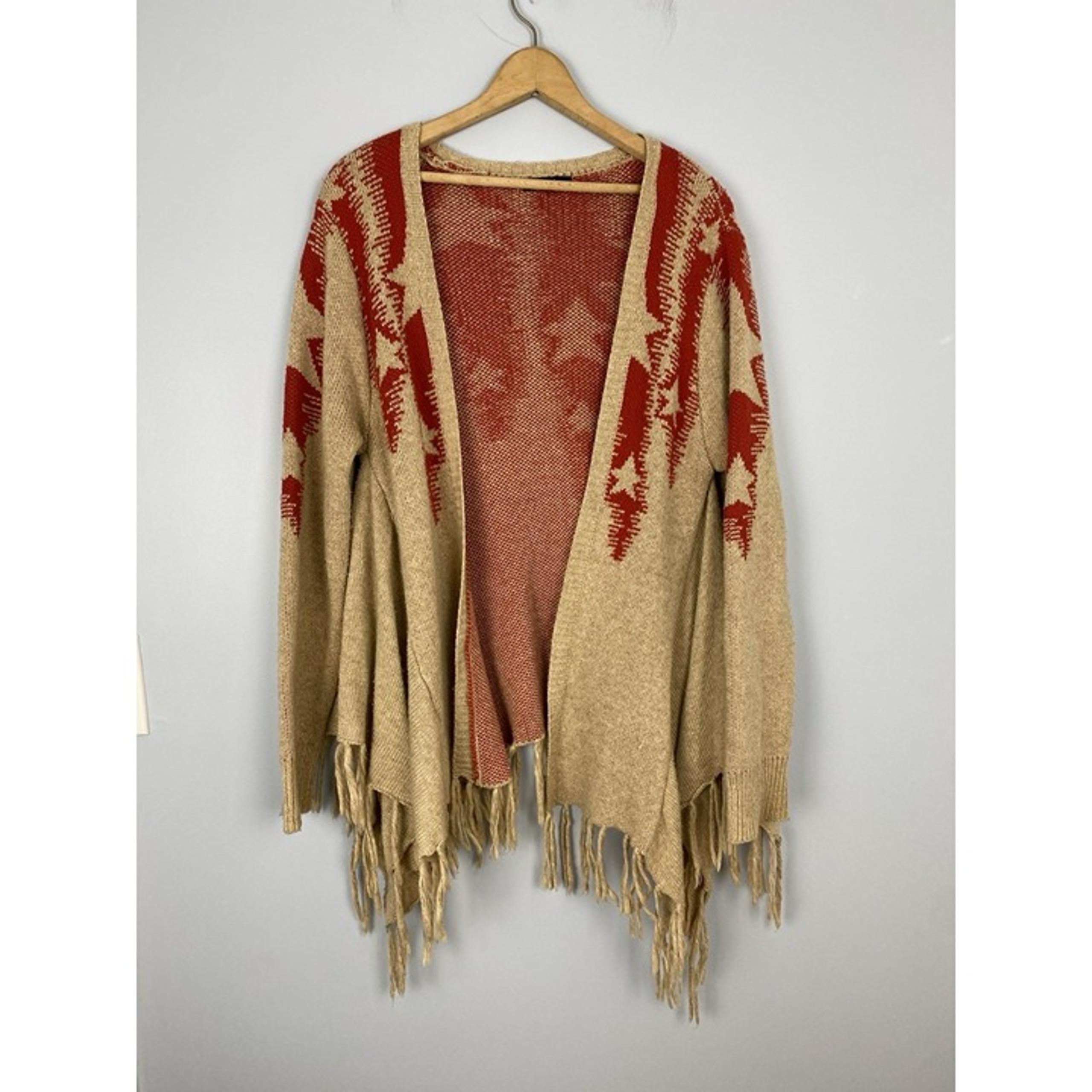 Very J Womens Size Small Open Cardigan Angora Sweater Star Print Boho Fringe