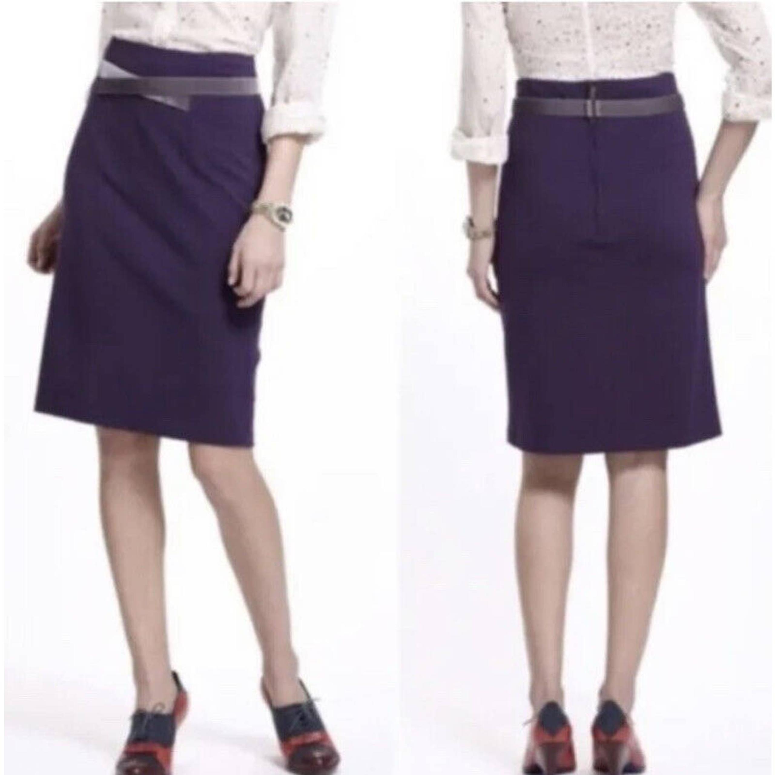 Anthropologie 4 Girls from Savoy Purple Pencil Skirt Velvet Ribbon Formal 14-2