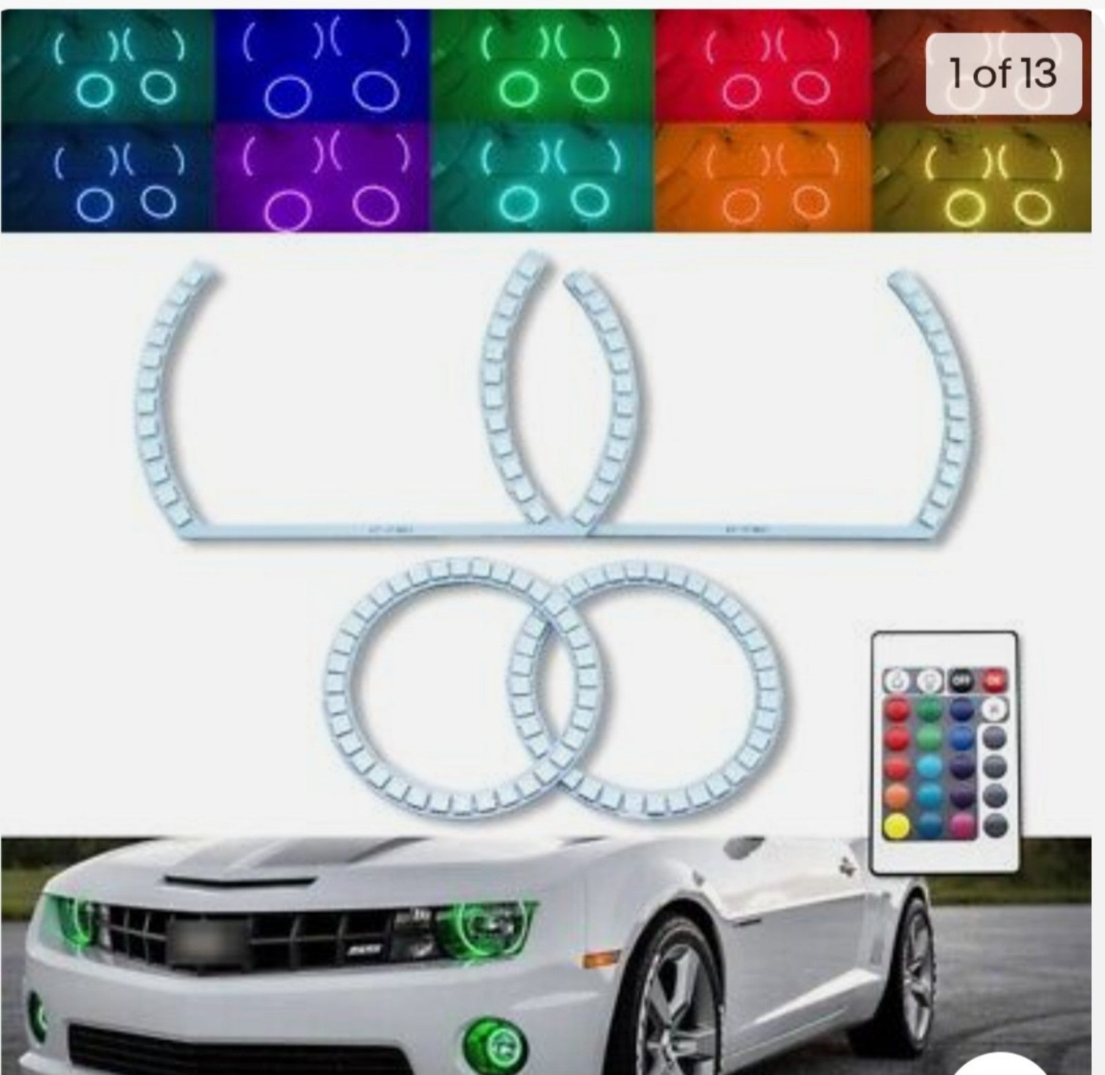 4 pc RGB LED Angel Eyes Halo + Fog Lights Headlight Retrofit