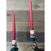 Pair Metal Christmas Taper Candle Stick Holder Set Holly Berry Red Bow