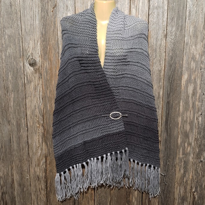 NEW Gray Ombre Shawl Scarf Wrap Boho Fringed Handmade Knit Knitted Fringe