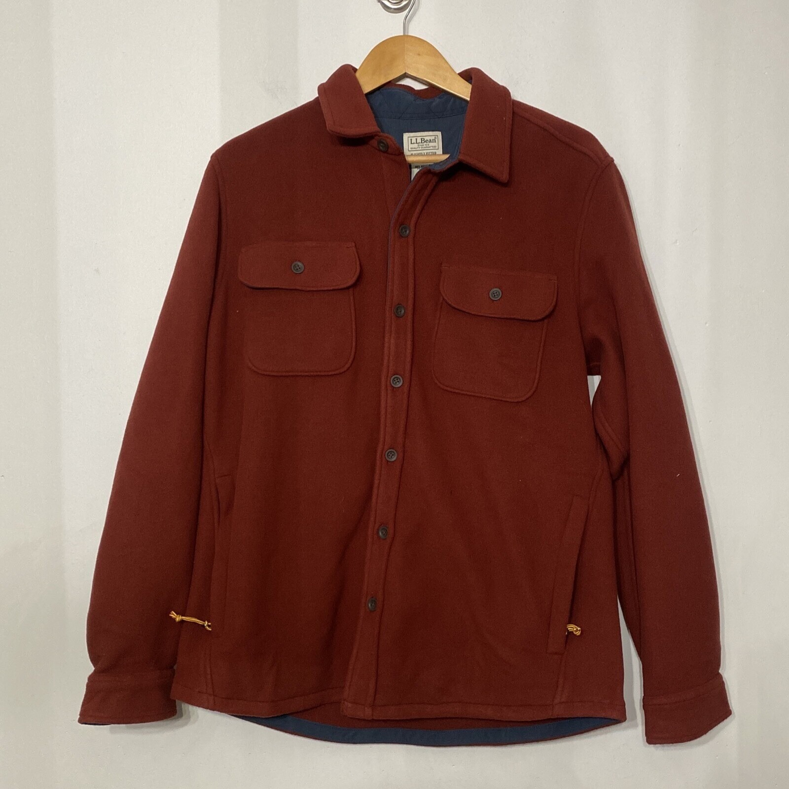 L.L. BEAN Mariner Fleece Shirt Red Shacket Fleece Outdoor Men's Medium Red Flap