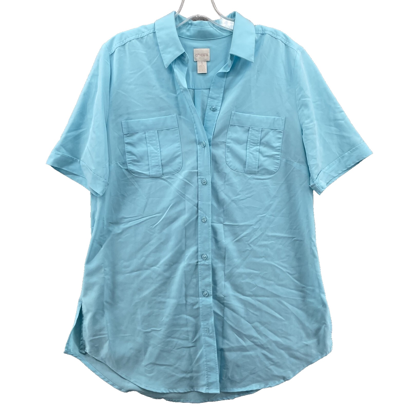 Chico's Blouse Top Women's 8 Blue Button Down Preppy Corpcore Academia Golf 90s
