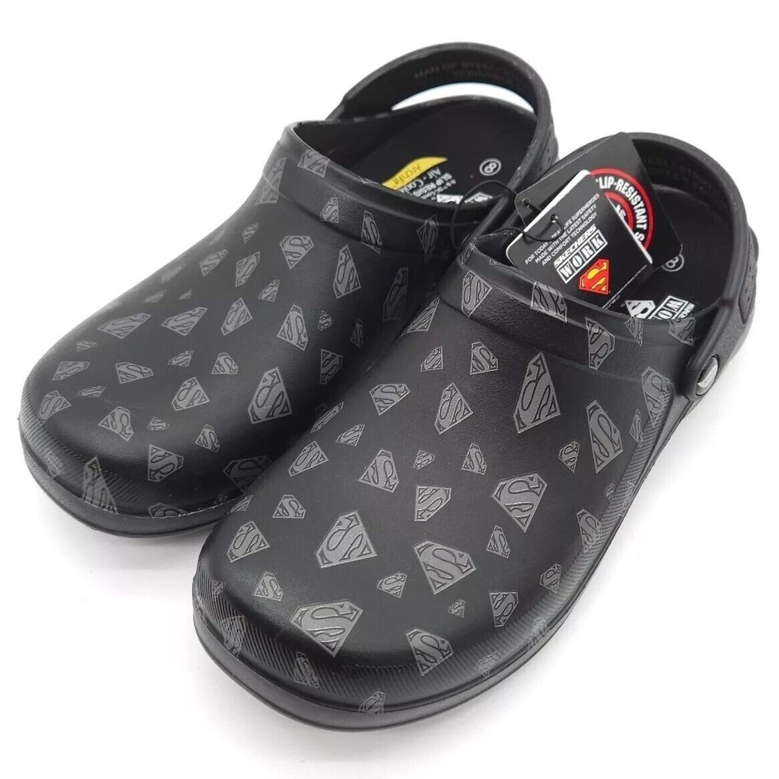 Skechers Mens Size 8 Superman DC Slip On Work Safety Shoes Slip Resistant Black