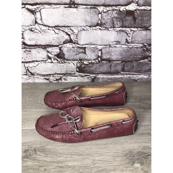 TODS Pink Metallic Leather Moccasins Driver Loafers Flats Women Sz 35.5EU/5M US