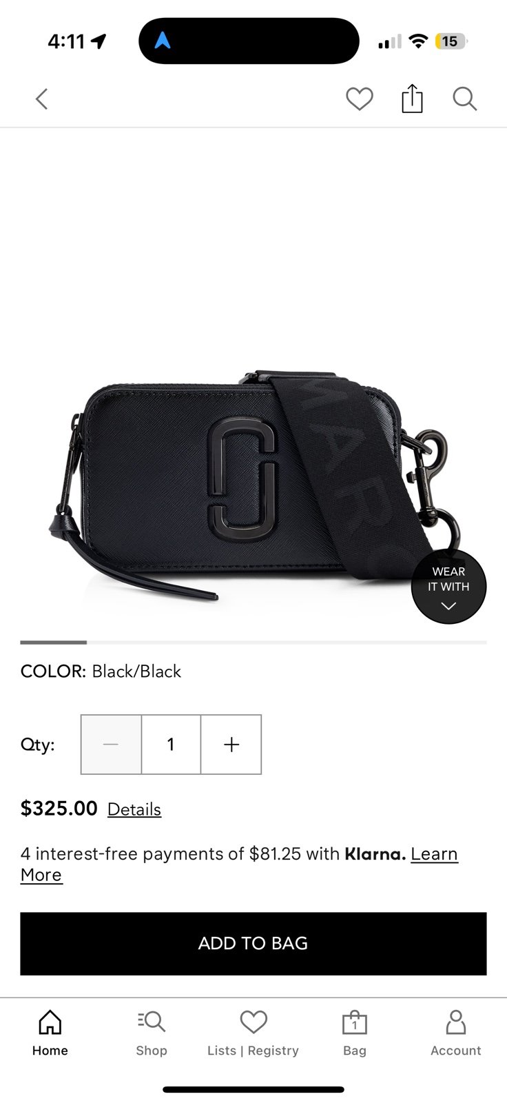 NWT Marc Jacobs snapshot Black Crossbody Bag