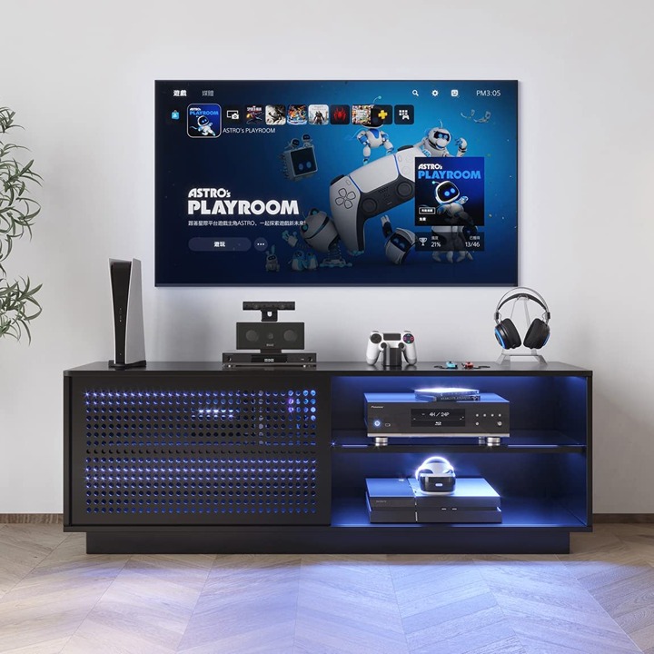 NEW 65 Gaming Entertainment Center with Glass Shelves, 16 Dynamic RGB Modes