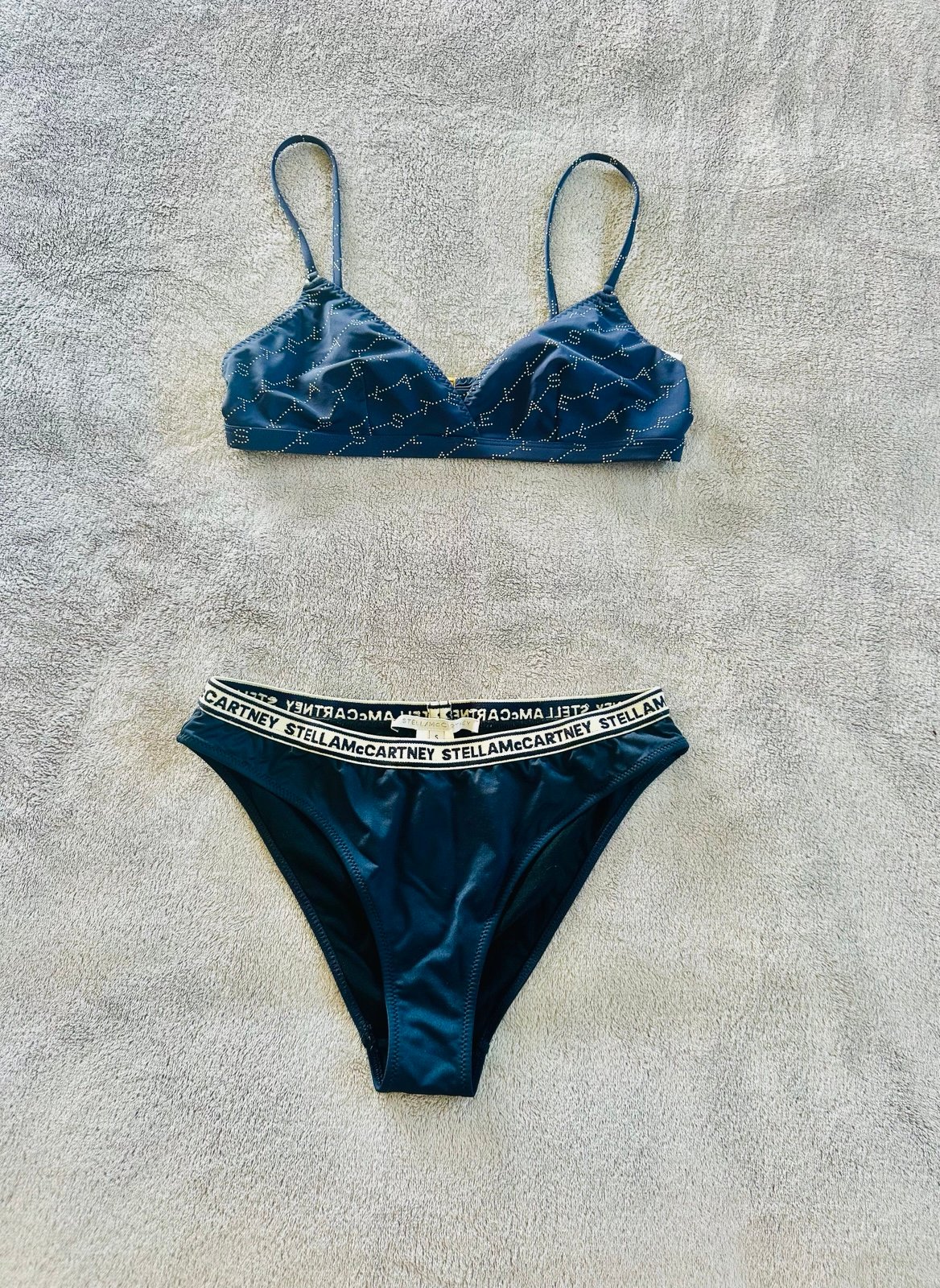 Stella Mccartney Womens Black White 2 Pcs Logo Bikini swimsuit Size S M