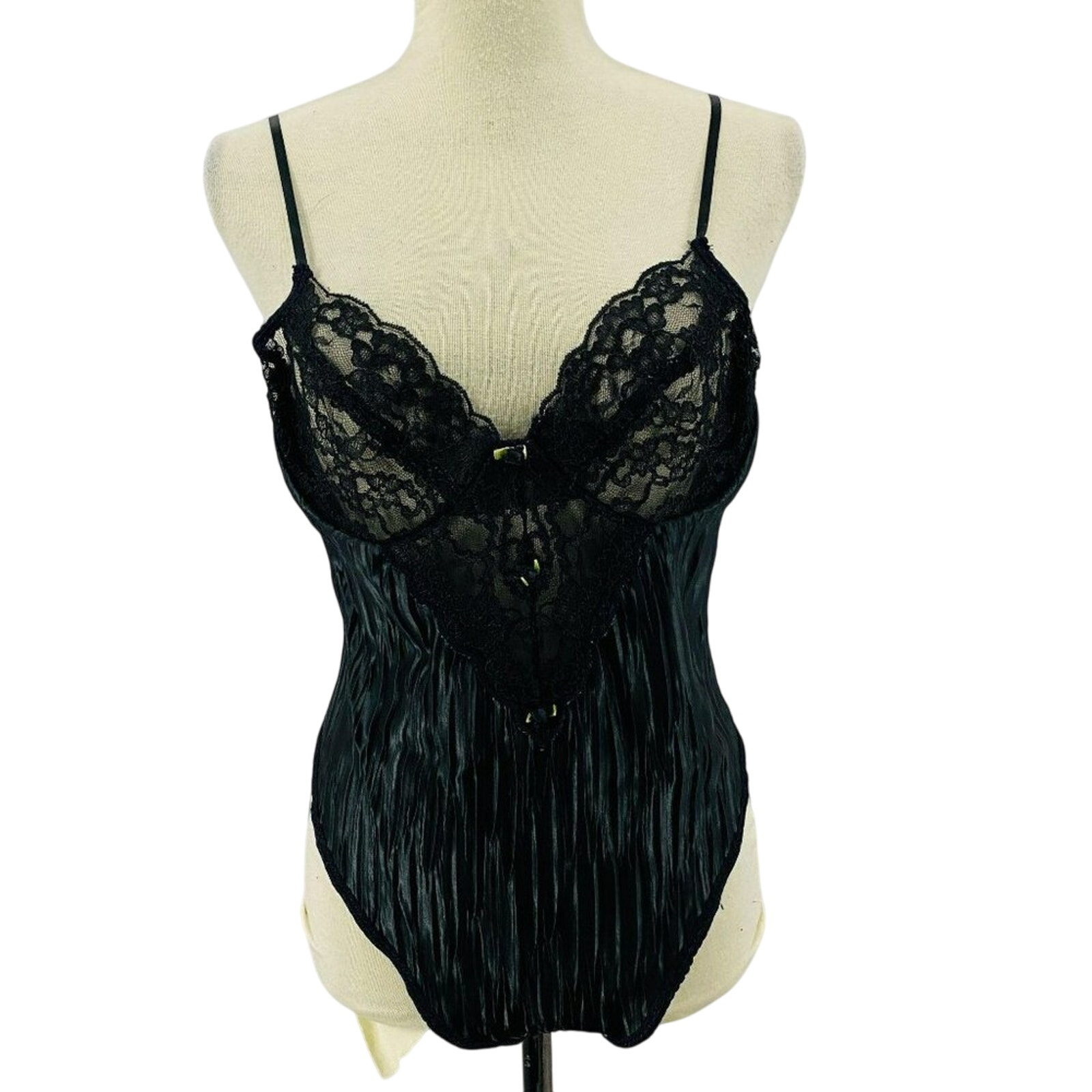 Vintage Women's Black Satin Lace Sexy Teddy Lingerie Large