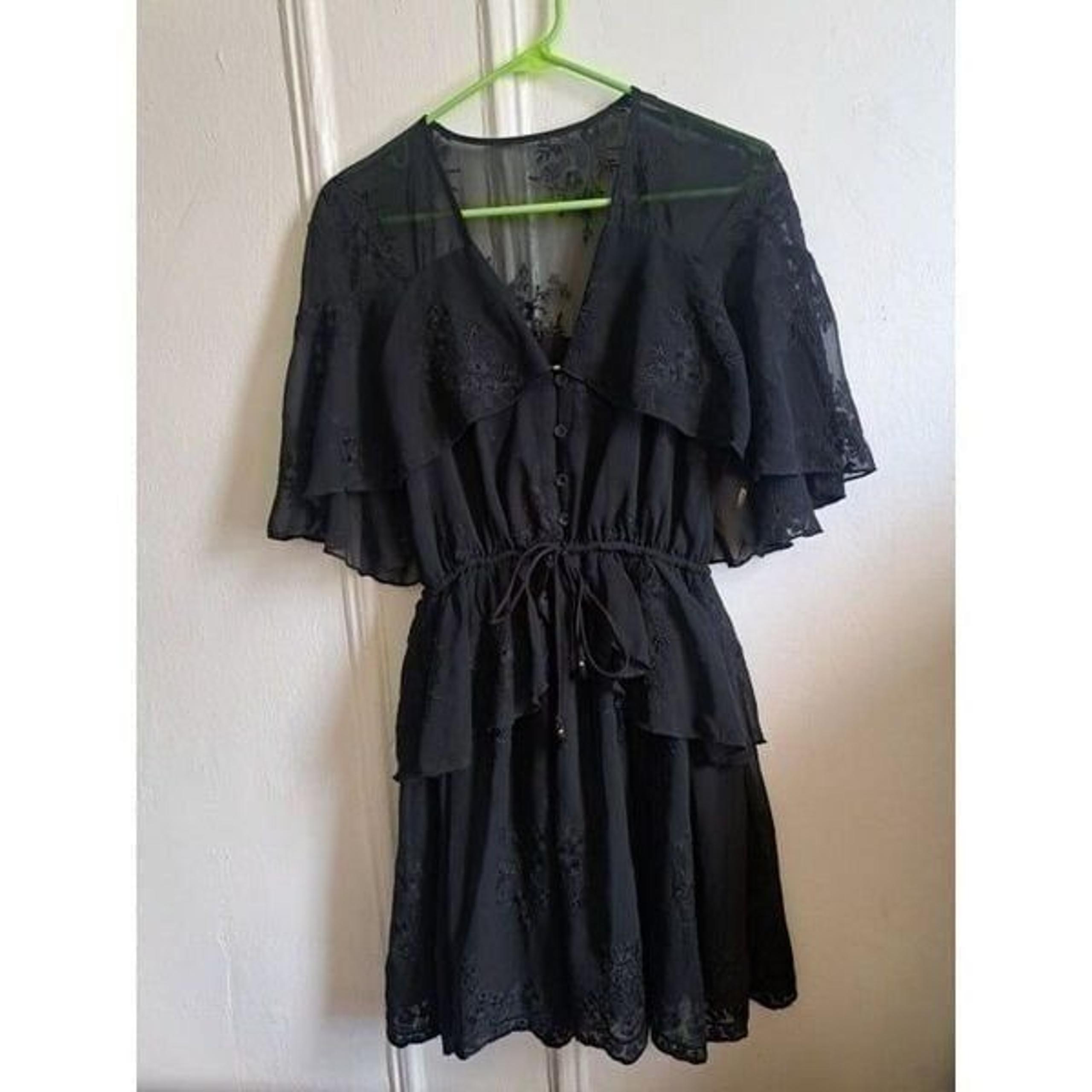 Elliatt Womens Small Cottagecore Flutter Sleeve Embry Black Mini Dress Prairie