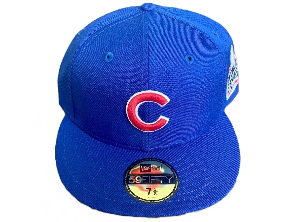 Chicago Cubs New Era 7-5/8 59FIFTY Fitted Hat Blue Red World Series Patch NL NEW