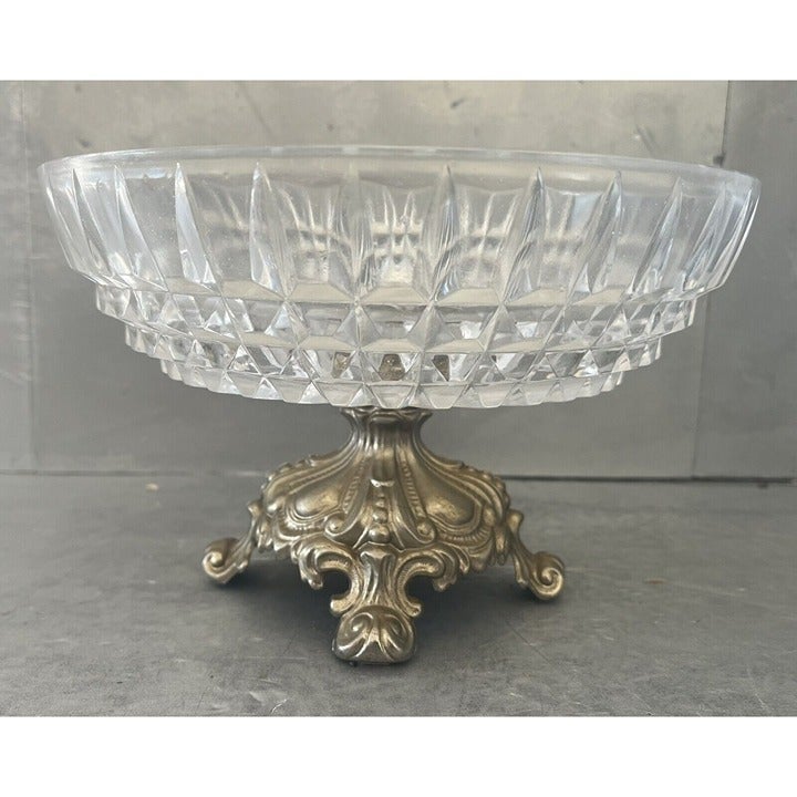 Vintage GIM 3211 Compote Dish 1972 Fruit Candy Bowl Cast Metal Brass Pedestal
