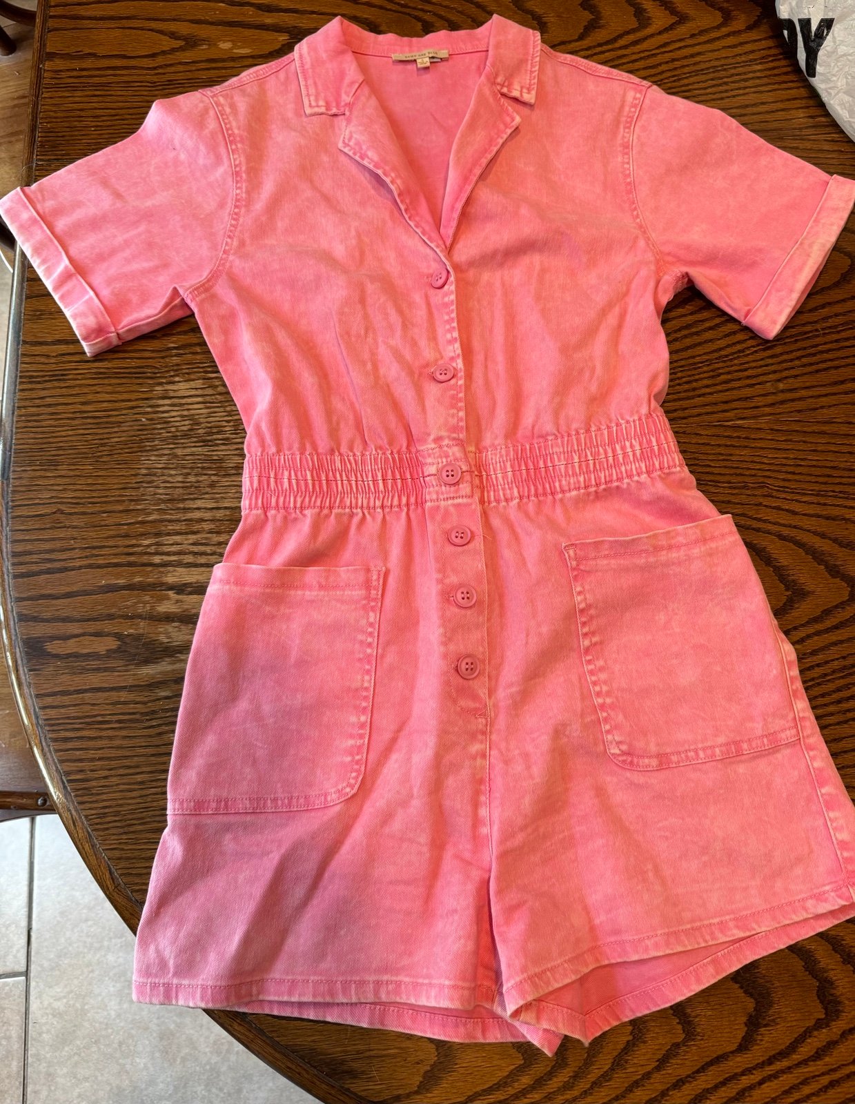 Skies Are Blue Women’s Small Pink Denim Button Up Elastic Waist Collared