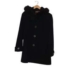 Sachi Collection Womens Wool Cashmere Coat Size Medium Fox Fur Trim Hood Old Mon