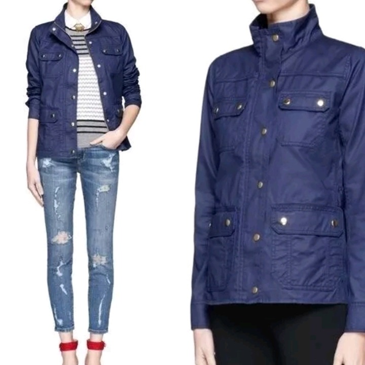 J. Crew Waxed Jacket, Downtown Field Style , Size M, Navy Blue