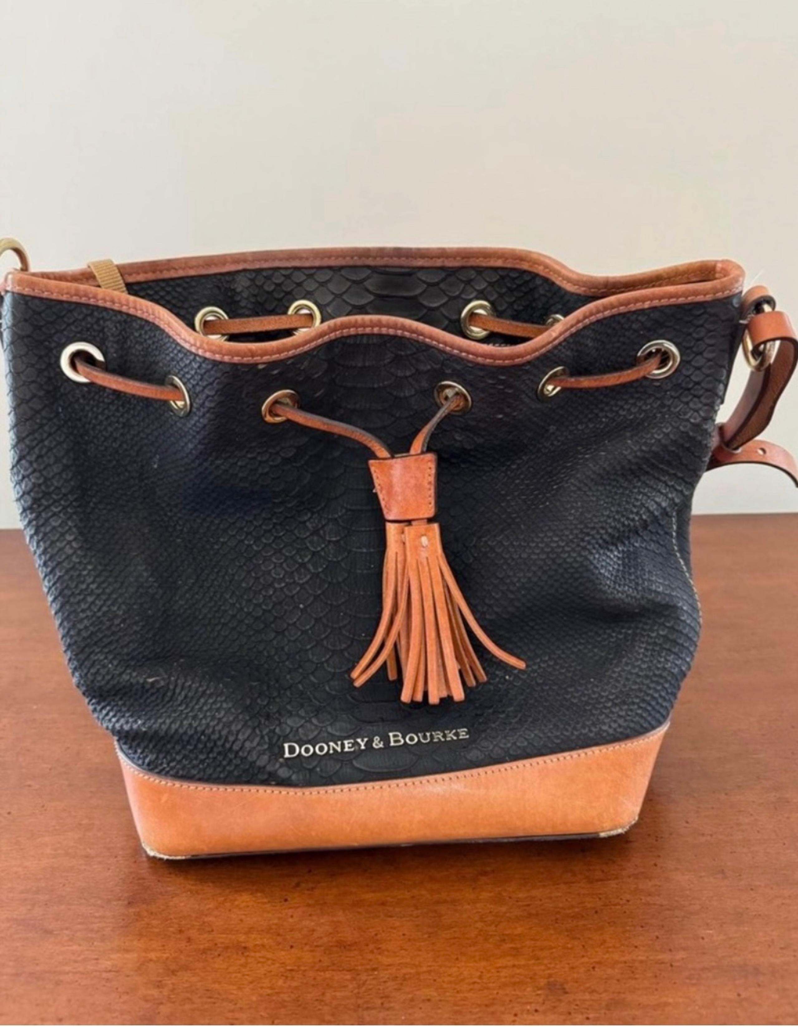 Dooney & Bourke Black Leather Crocodile Bucket Bag