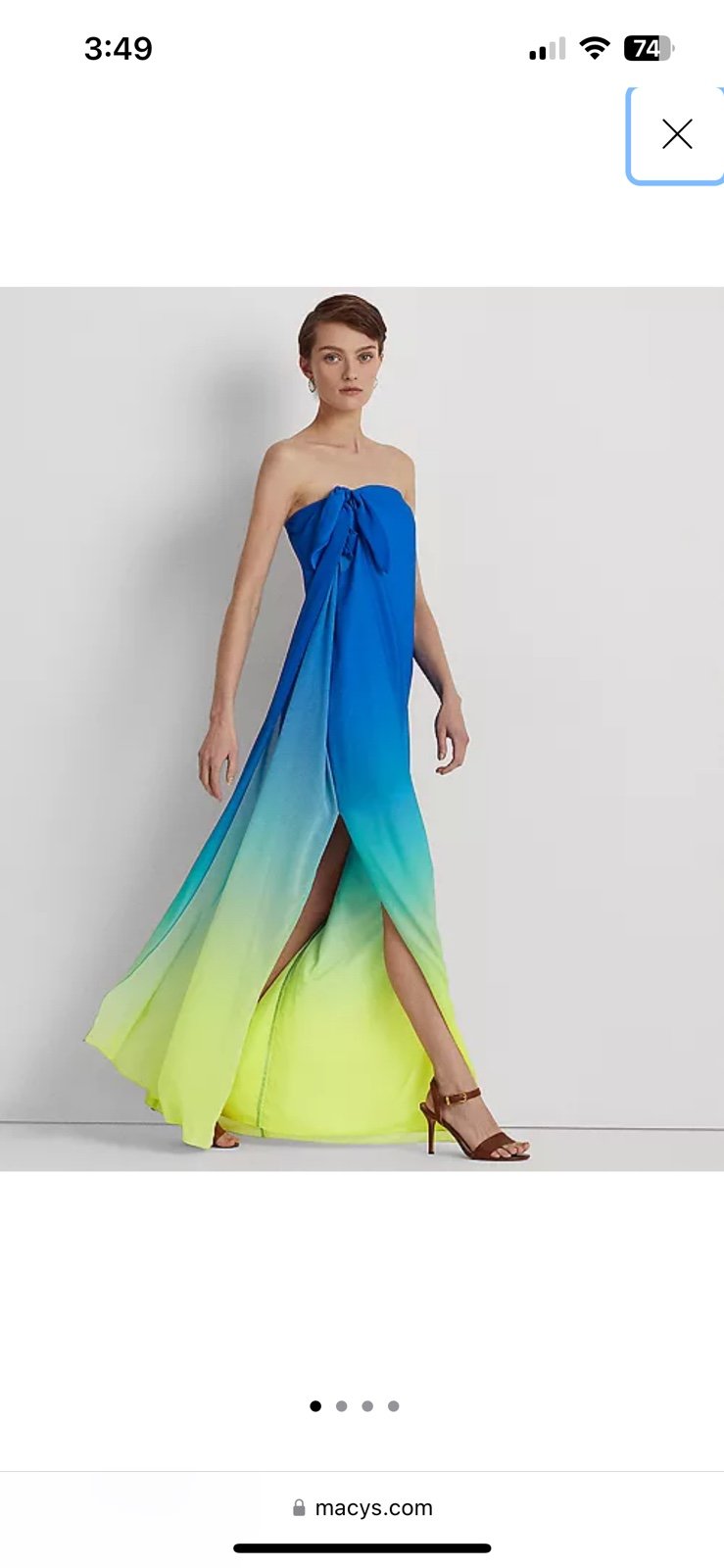 Ralph Lauren Ombré-Print Chiffon Strapless Gown
