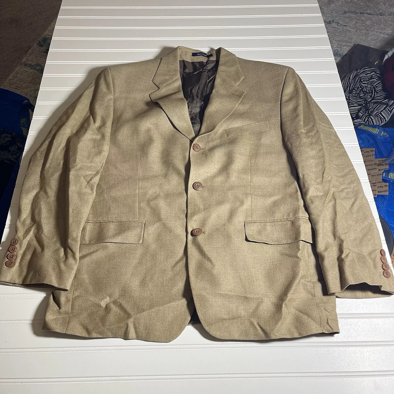 Kasper Jacket Mens 42S Sports coat beige three-button Blazer macys
